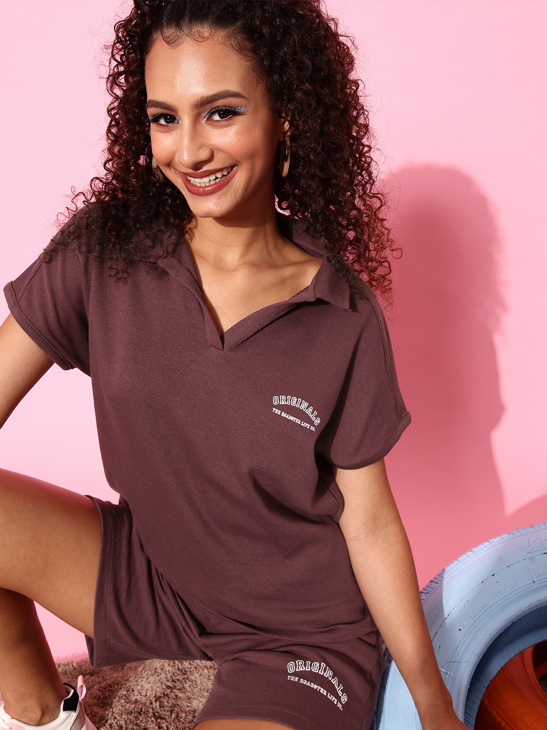 

Roadster Women Maroon Solid T-Shirt with Shorts