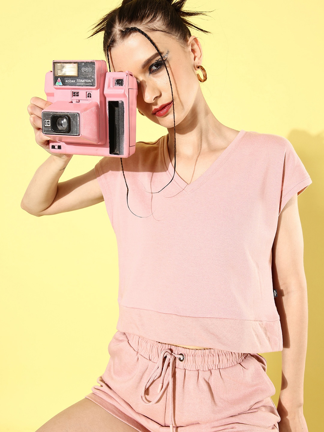 

Roadster Women Pink Solid Top with Shorts