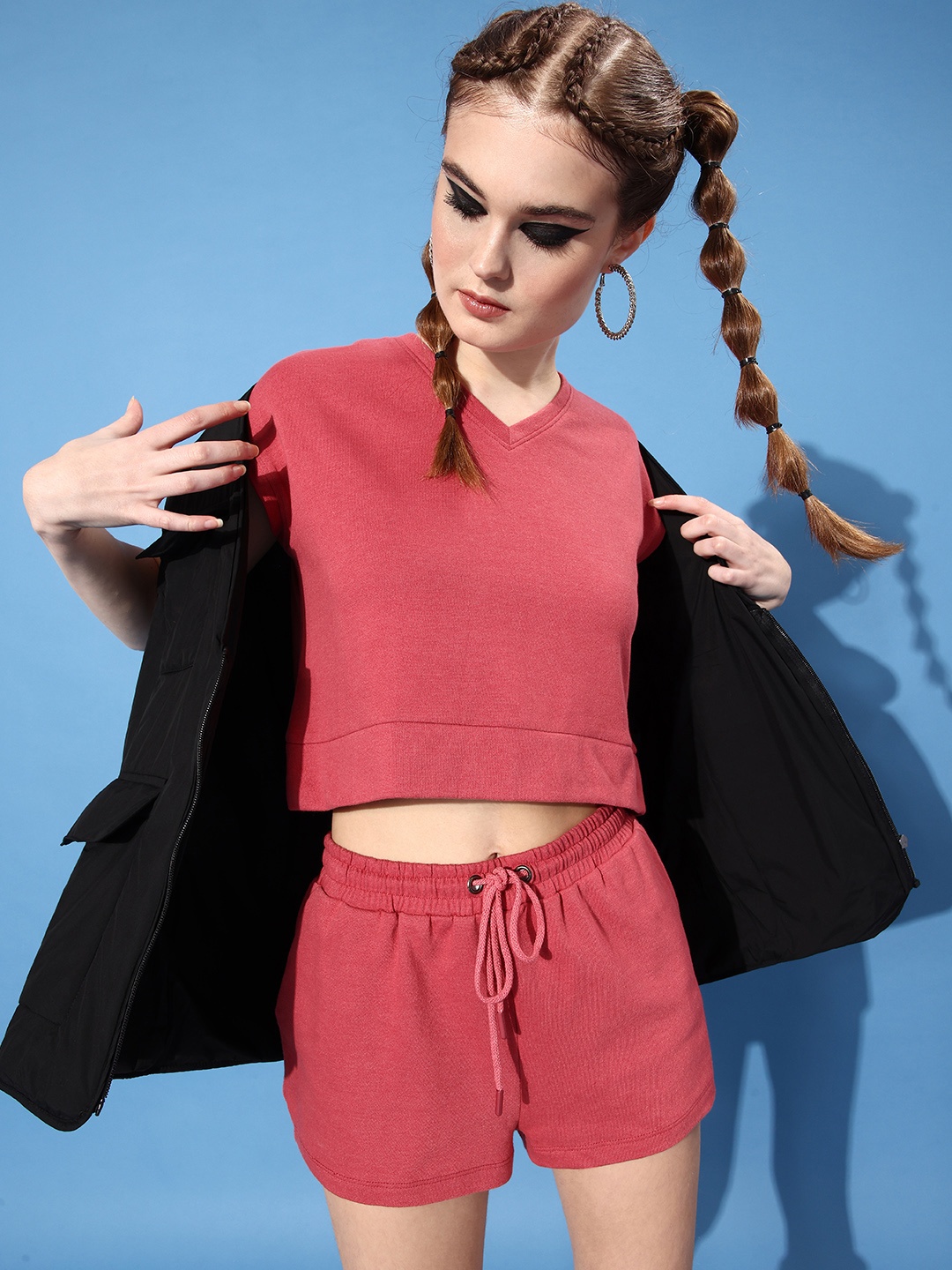 

Roadster Women Coral Solid Top with Shorts