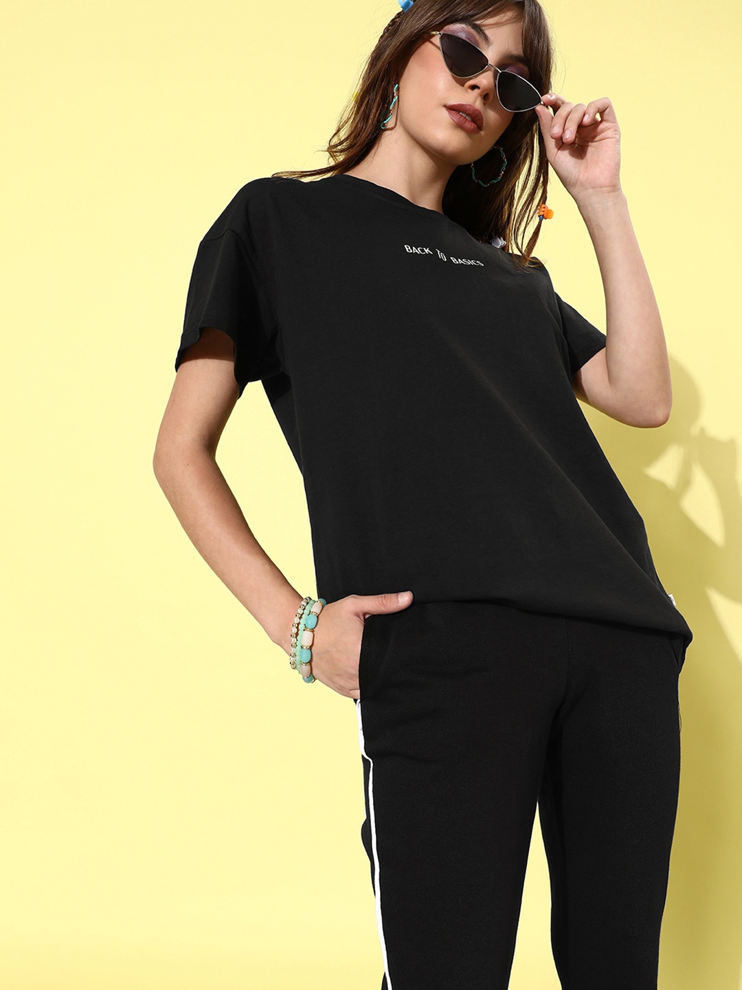 

Roadster Women Black Oversized T-shirt with Joggers