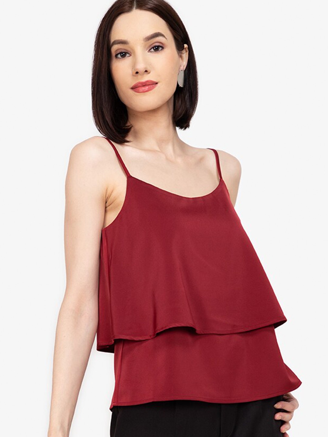 

ZALORA WORK Red Crop Layered Cami Top