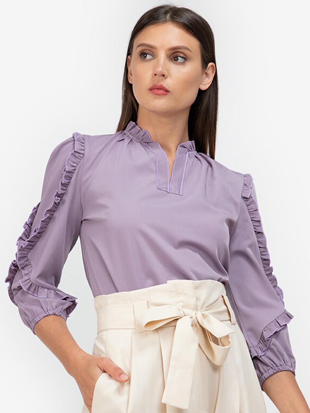 

ZALORA WORK Purple Frill Detail Top