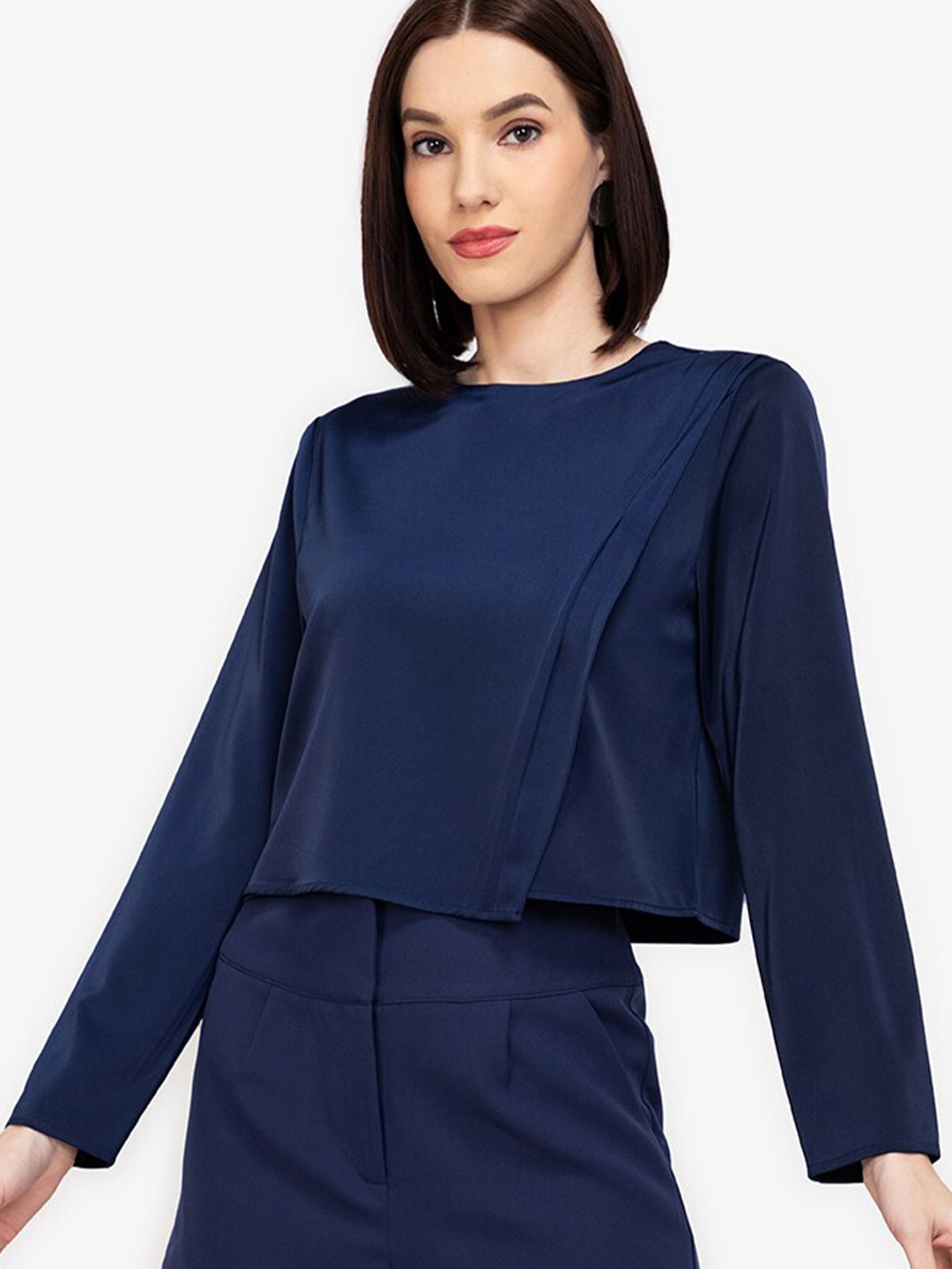 

ZALORA WORK Women Navy Blue Solid Layered Crop Top