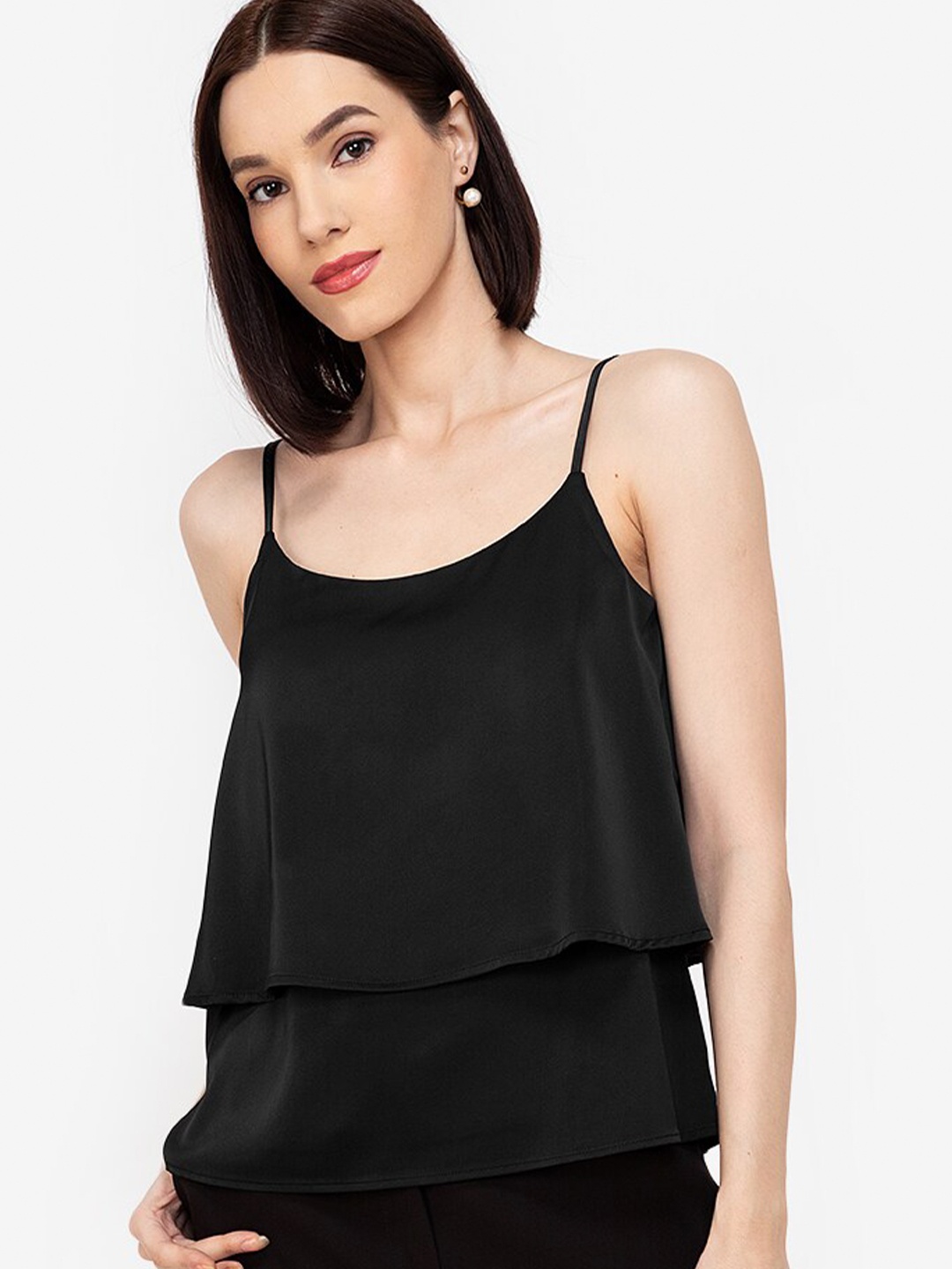 

ZALORA WORK Women Black Solid Layered Crop Top