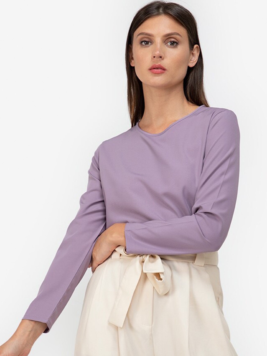 

ZALORA WORK Purple Round Neck Long Sleeve Top