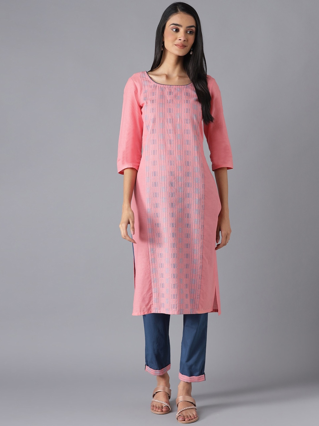 

AURELIA Women Pink Printed Pure Cotton Kurta with Trousers