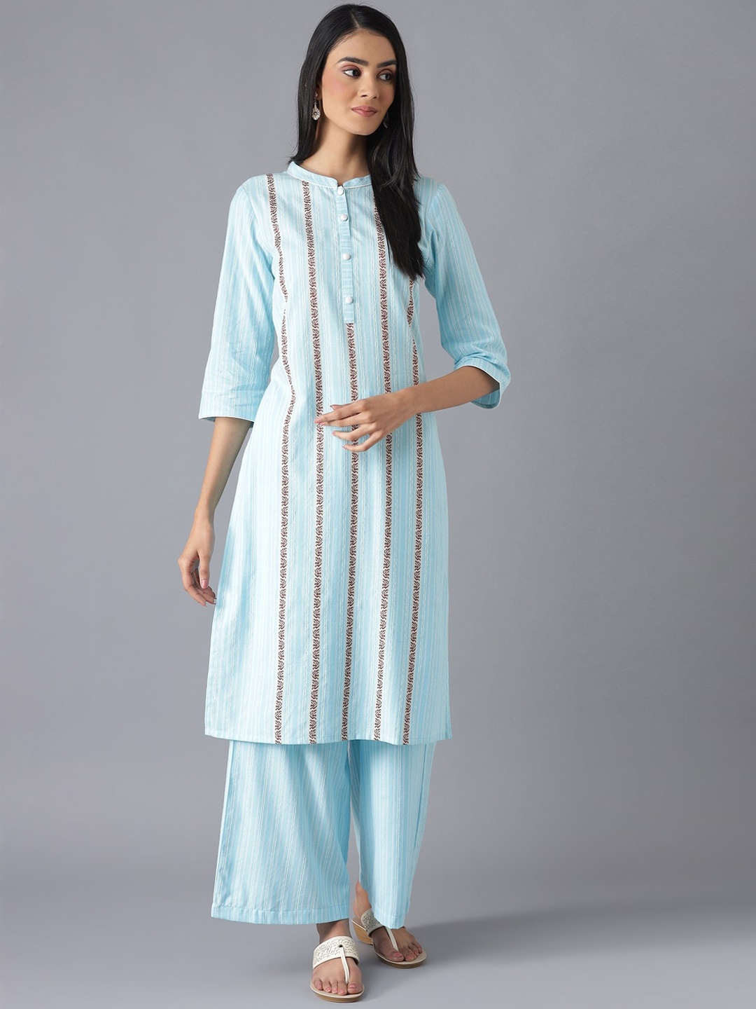 

AURELIA Women Blue Striped Pure Cotton Kurta with Palazzo