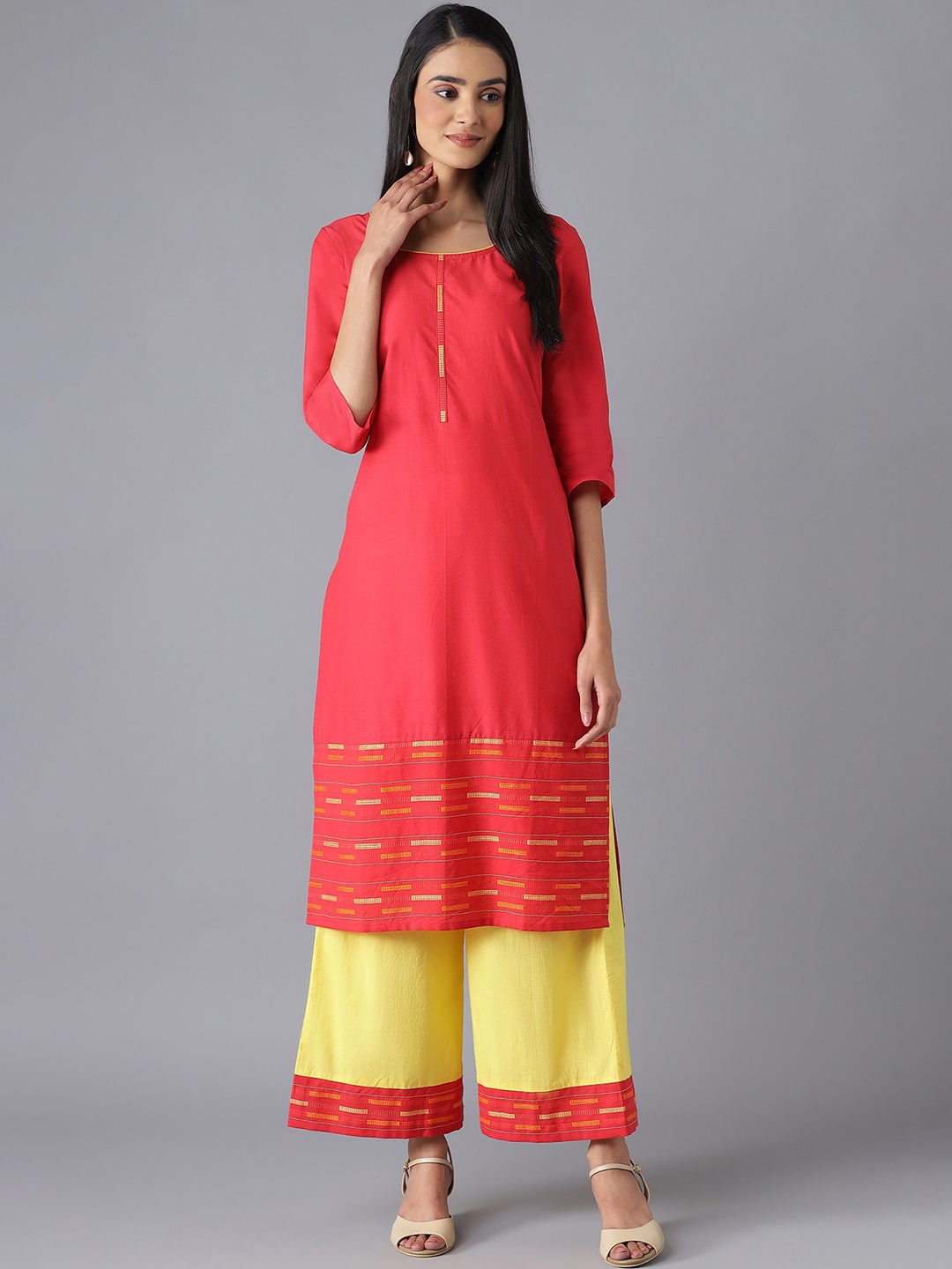 

AURELIA Women Red Printed Pure Cotton Kurta with Palazzos