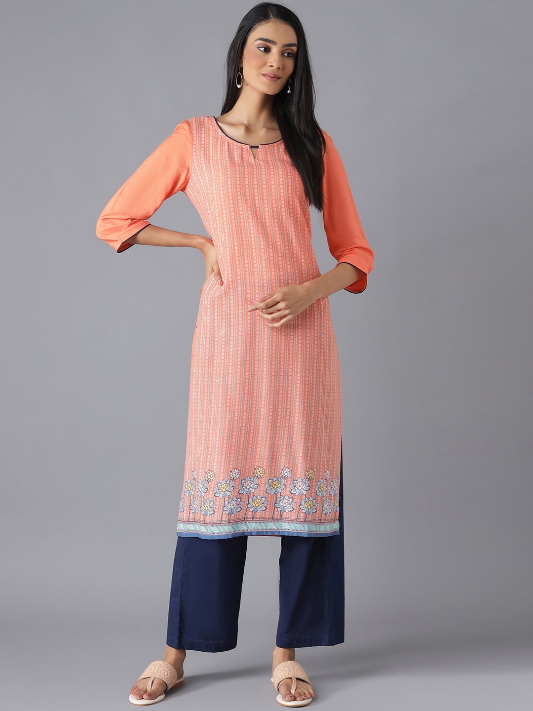 

AURELIA Women Orange Yoke Design Panelled Kurta with Palazzos