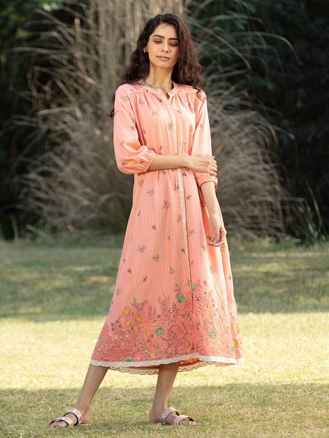 

AURELIA Peach-Coloured Floral Midi Dress