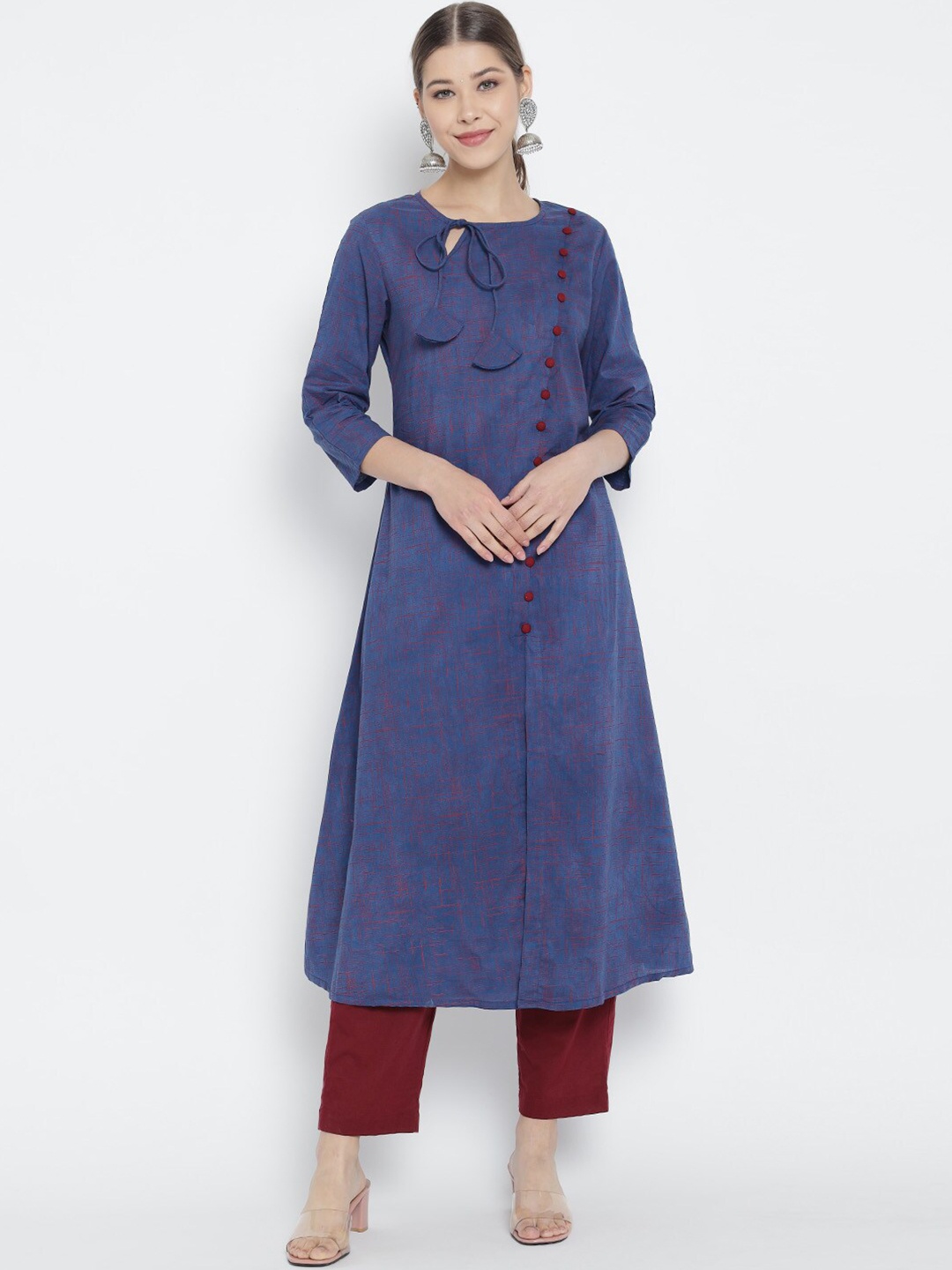 

YASH GALLERY Women Blue & Maroon Abstract Printed Kurti