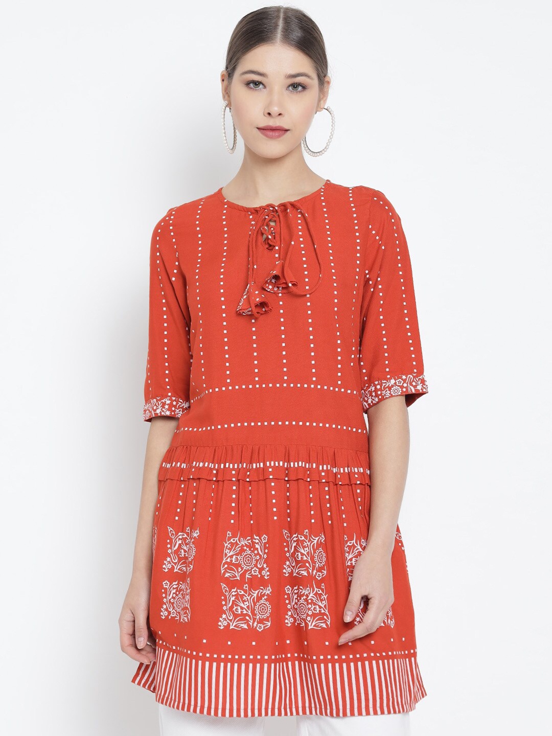 

YASH GALLERY Orange Floral Printed Empire Kurti