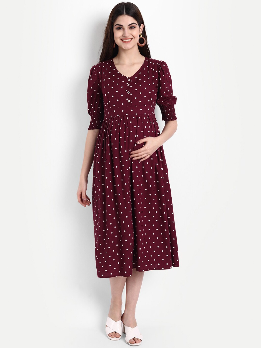 

Aaruvi Ruchi Verma Maroon Maternity Midi Dress