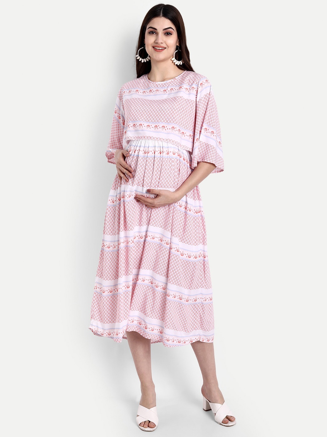 

Aaruvi Ruchi Verma Pink Ethnic Motifs Maternity Midi Dress