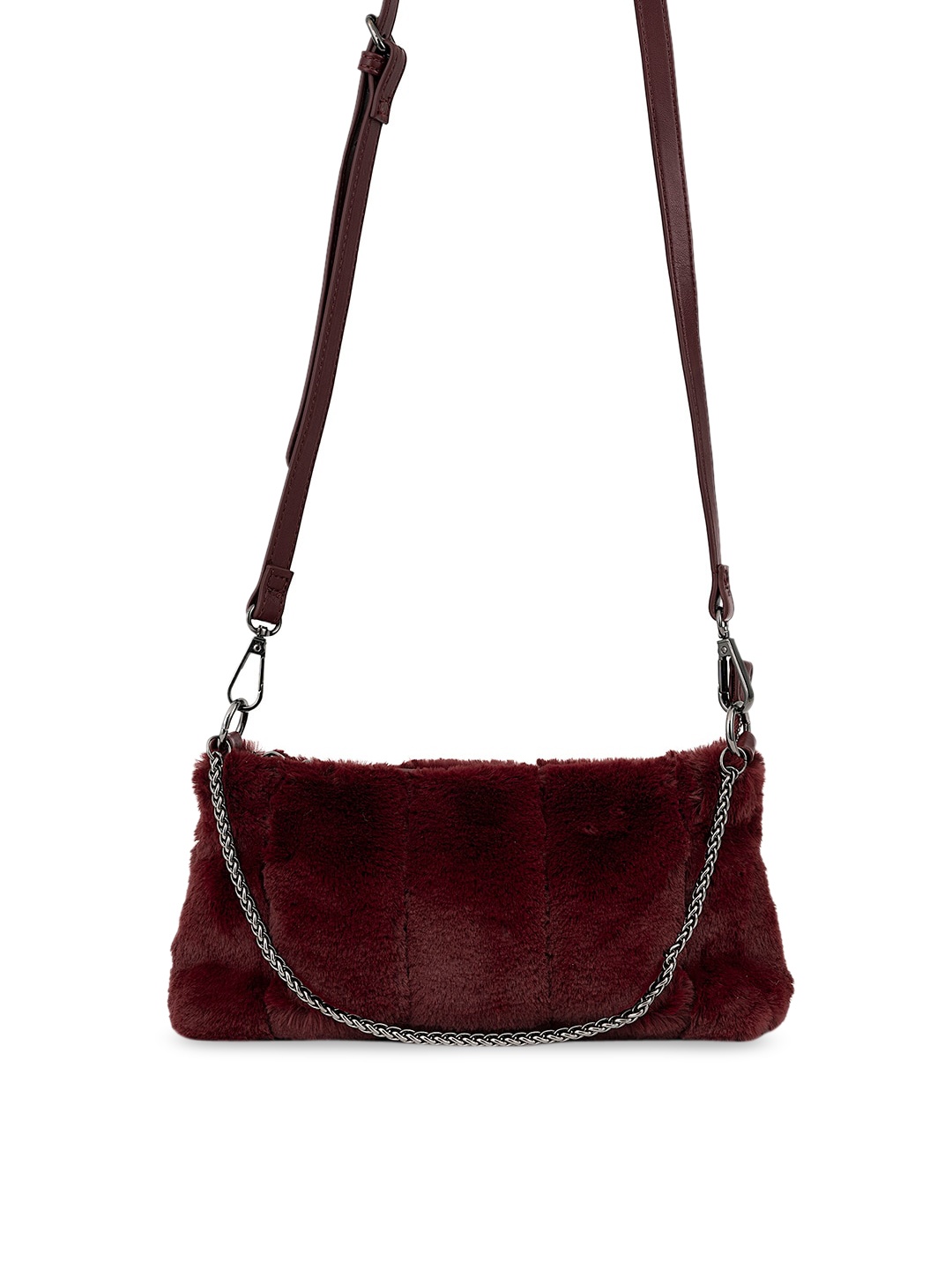 

MIRAGGIO Red Quilted Fur Shoulder Bag with Sling