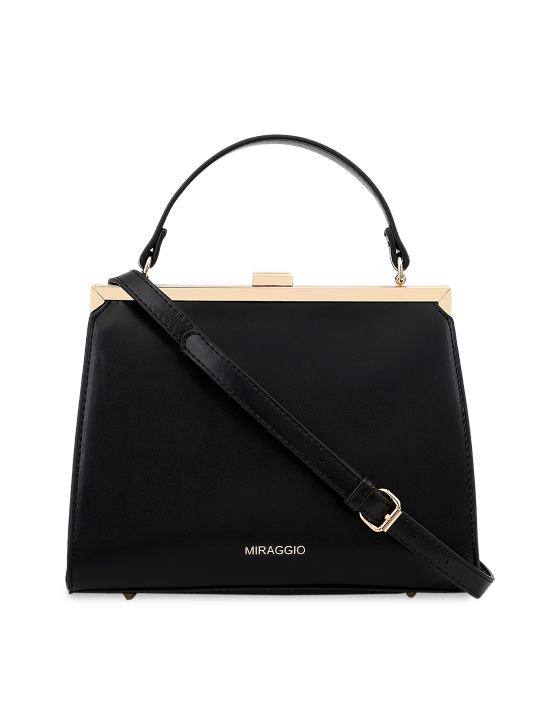 

MIRAGGIO Black Structured Sling Handbag with Top-Handles