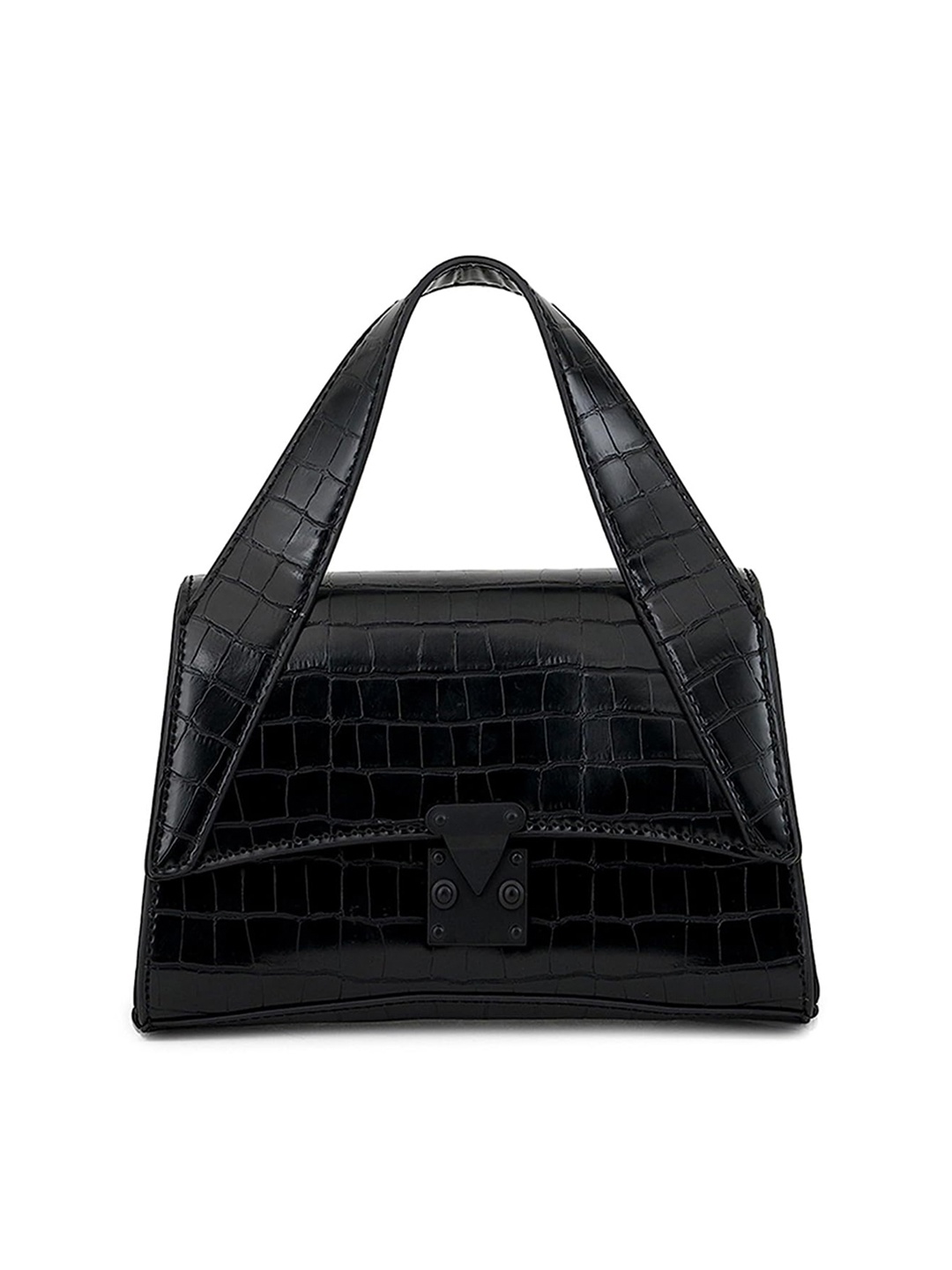 

MIRAGGIO Black Croc-Textured Satchel Bag with Detachable Sling Strap