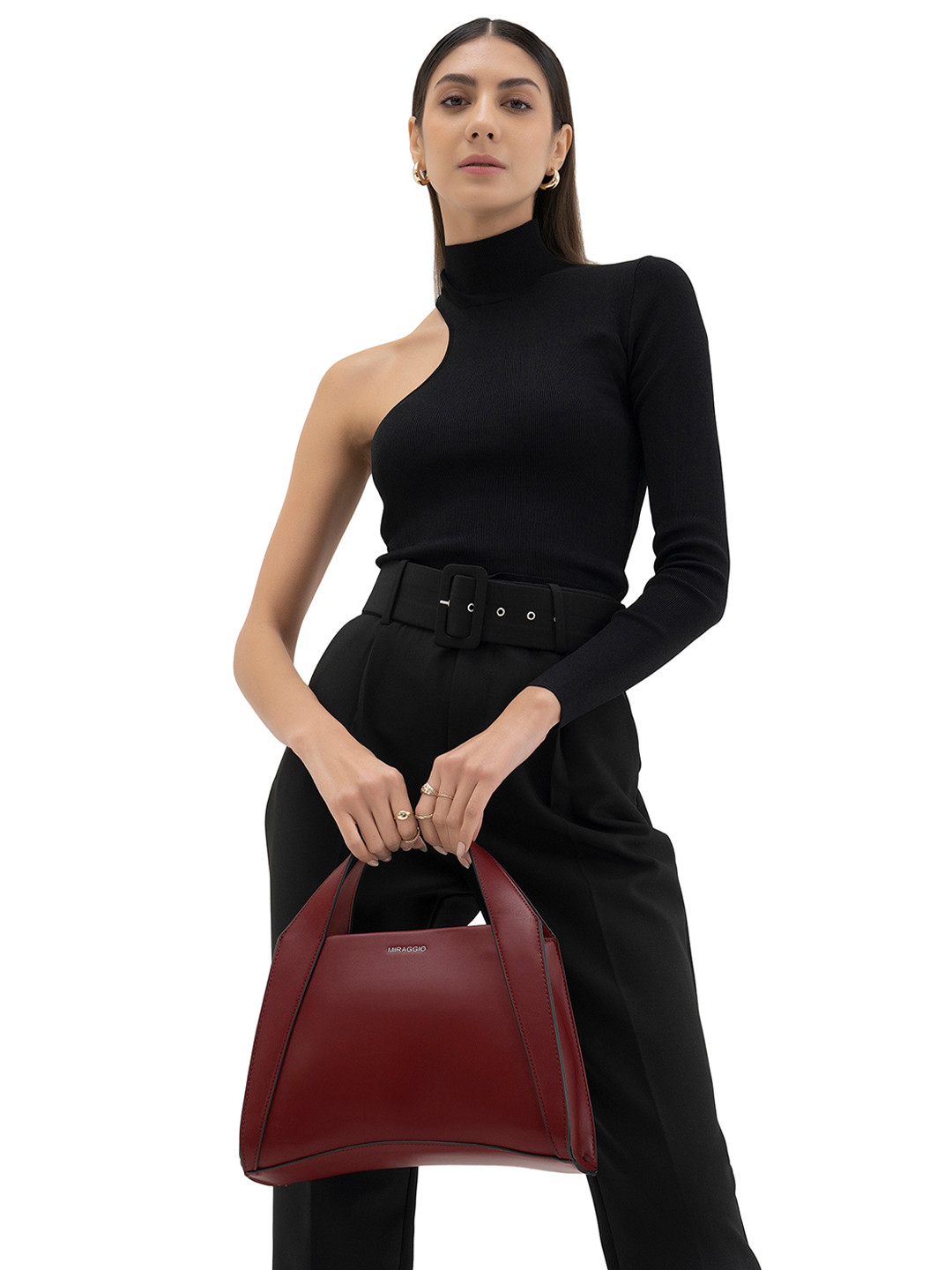 MIRAGGIO Risa Wine Satchel Handbag with Adjustable & Detachable Sling Strap