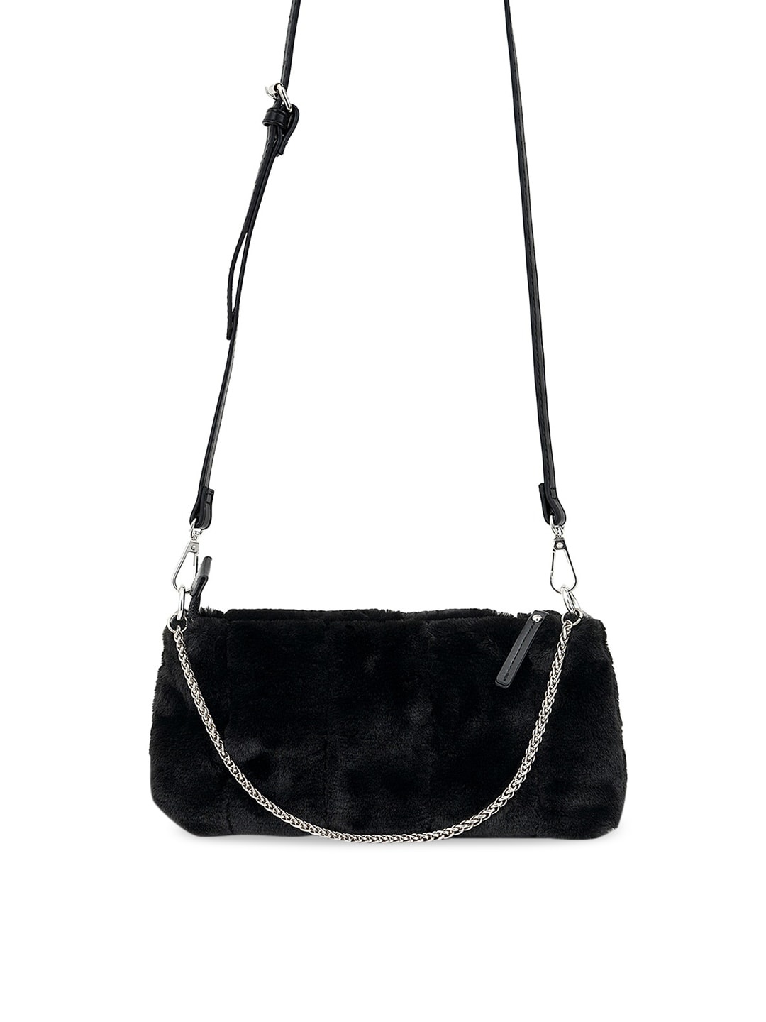 

MIRAGGIO Black Quilted Fur Shoulder Bag with Sling