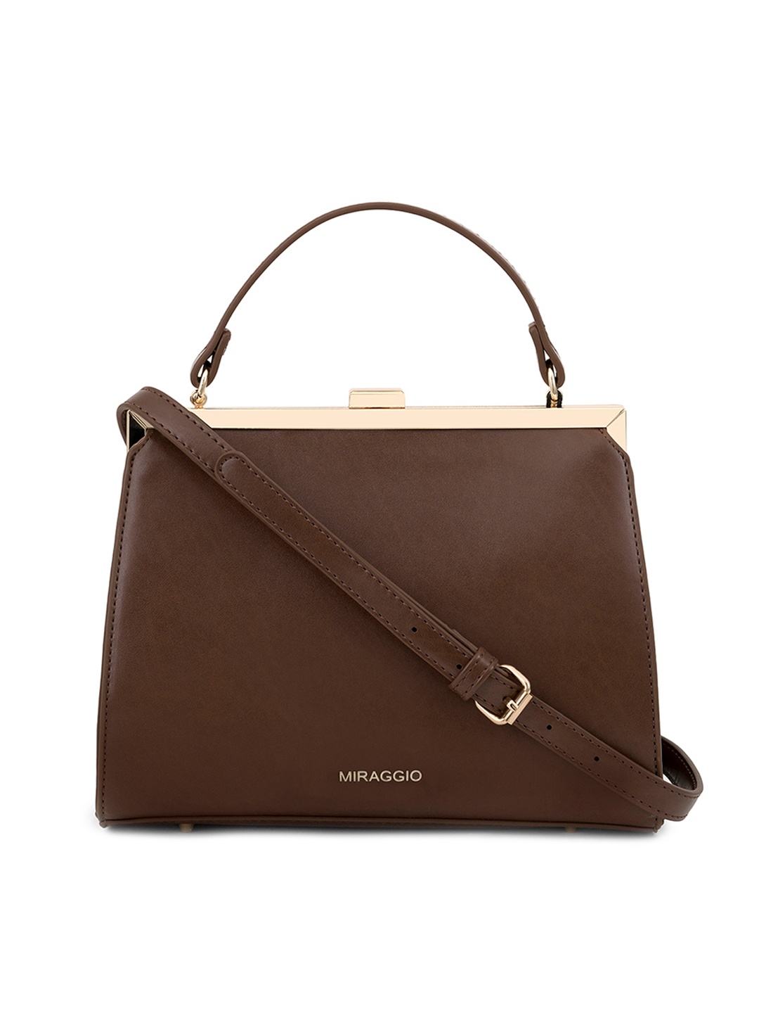 

MIRAGGIO Brown Structured Sling Handbag with Top-Handles