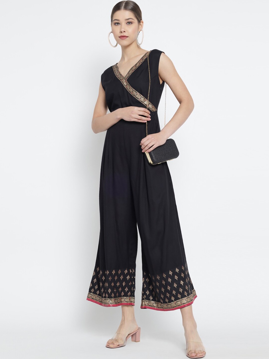 

YASH GALLERY Black Self design Jumpsuit