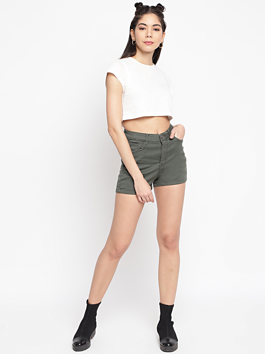 

Belliskey Women Olive Green High-Rise Denim Outdoor Shorts