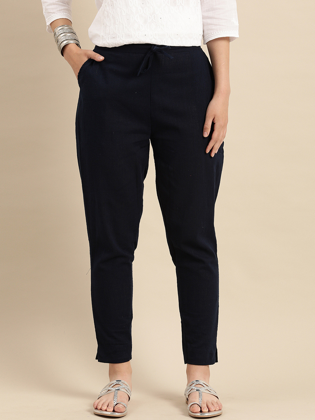 

Roly Poly Women Navy Blue Relaxed Easy Wash Trousers