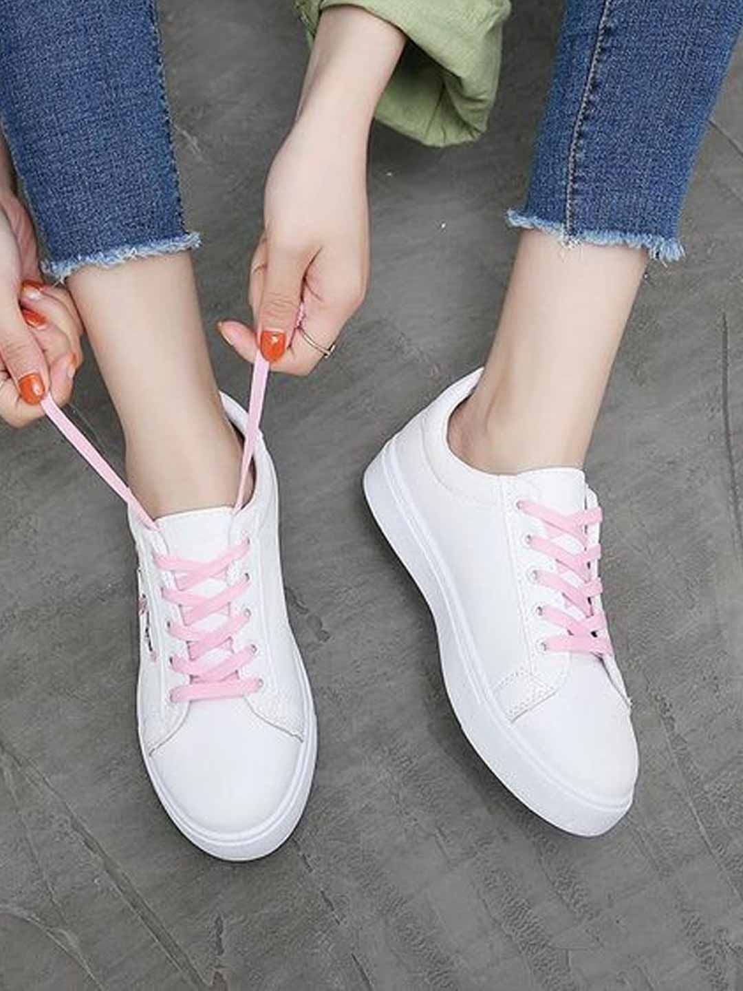 

Shoetopia Girls White & Pink Textured Sneakers