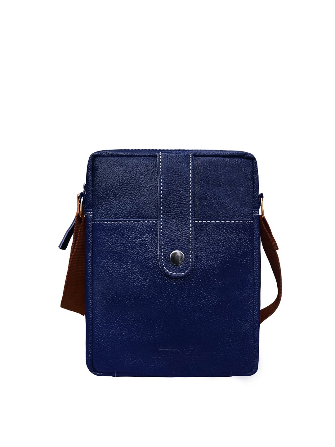 

ABYS Unisex Blue & Brown Leather Textured Messenger Bag