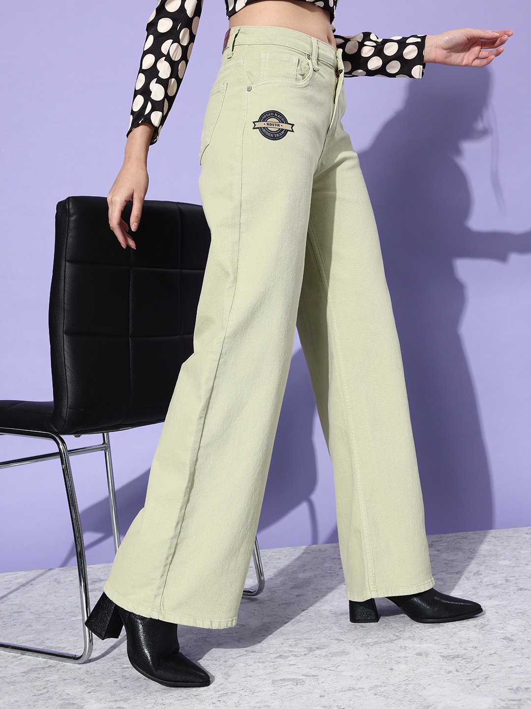 

The Roadster Life Co. Women Light Green Wide Leg High-Rise Stretchable Jeans