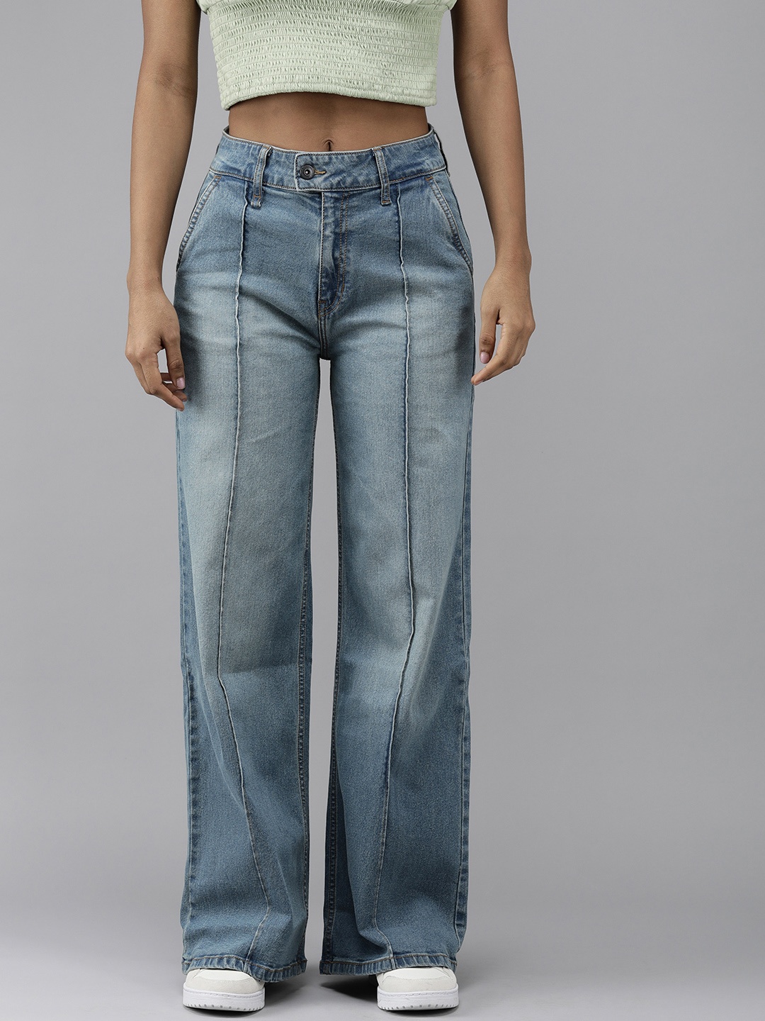 

Roadster Women Indigo Wide Leg Light Fade Stretchable Casual Jeans, Blue