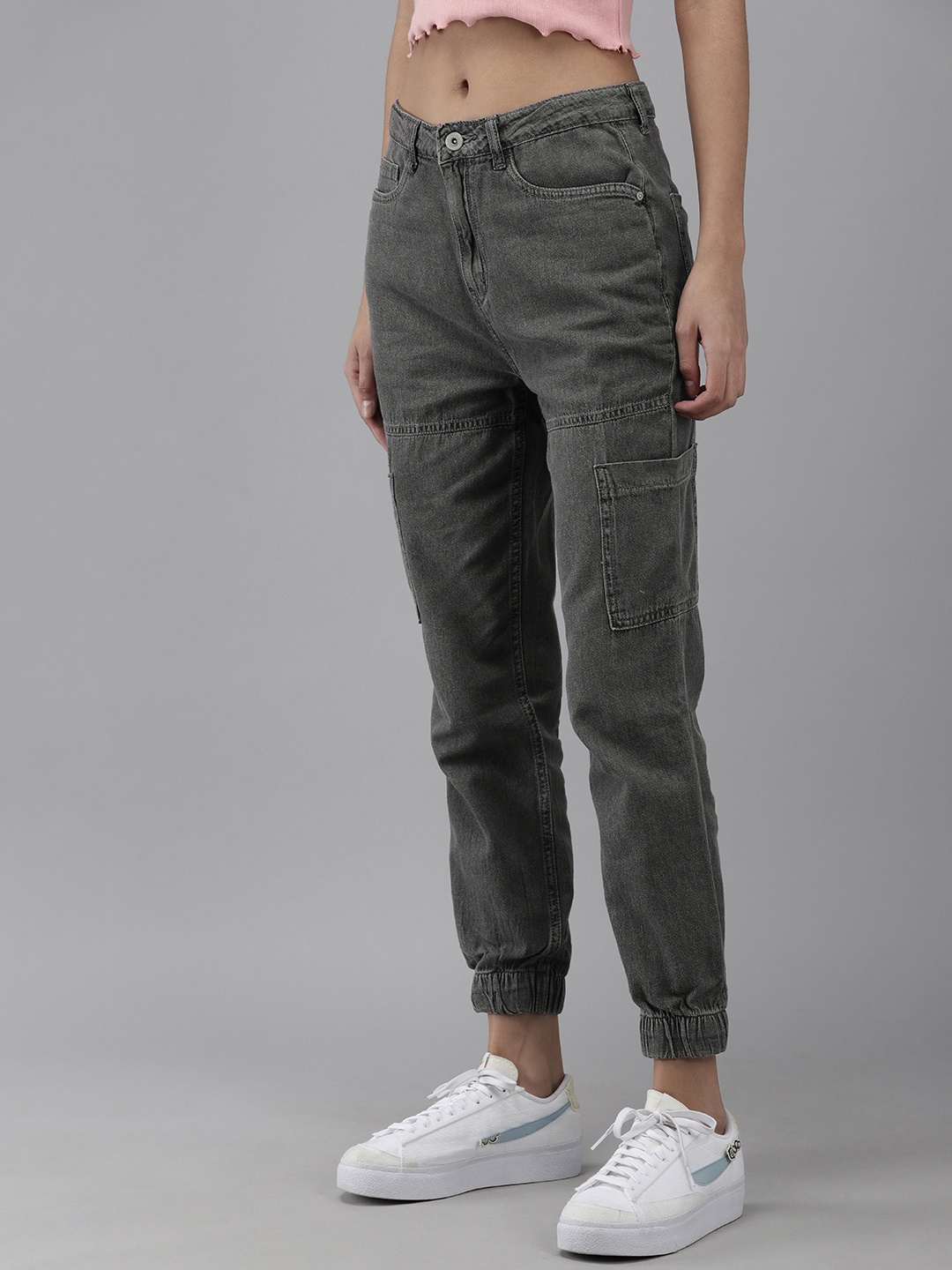 

Roadster Women Charcoal Grey Jogger High-Rise Stretchable Jeans