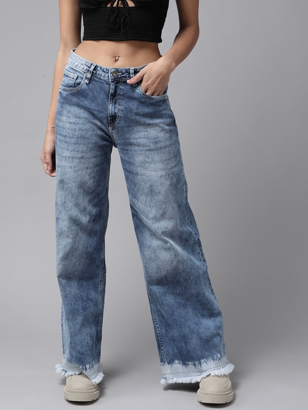 

The Roadster Lifestyle Co. Women Blue Wide Leg Heavy Fade Stretchable Jeans