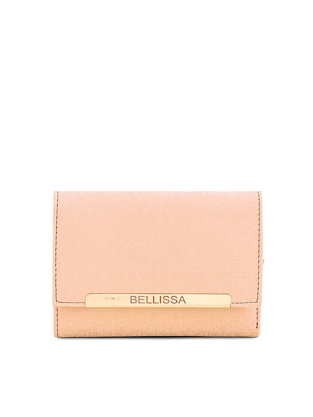 

Bellissa Women Peach-Coloured & Gold-Toned Textured PU Three Fold Wallet