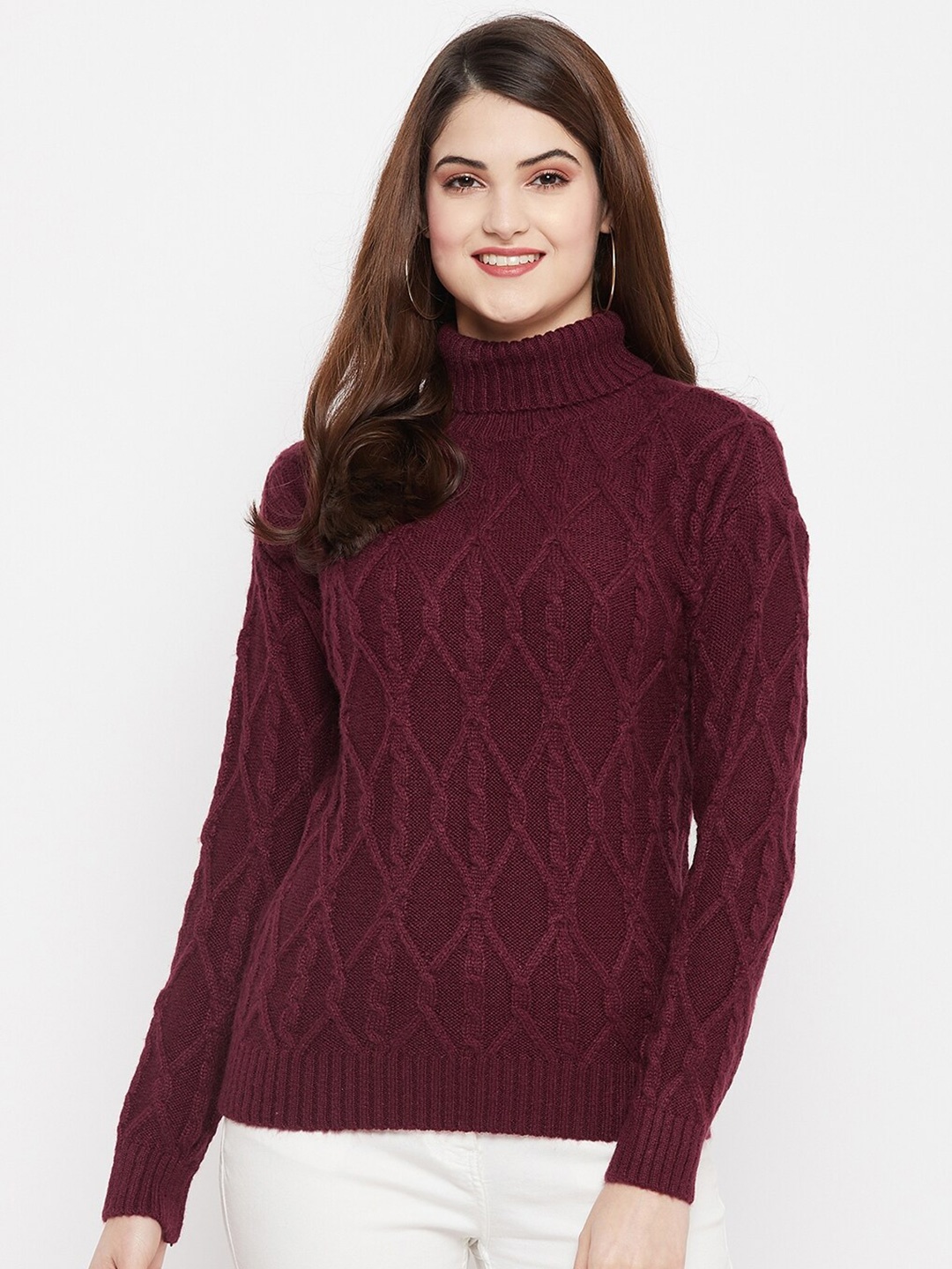 

Octave Women Maroon Cable Knit Pullover