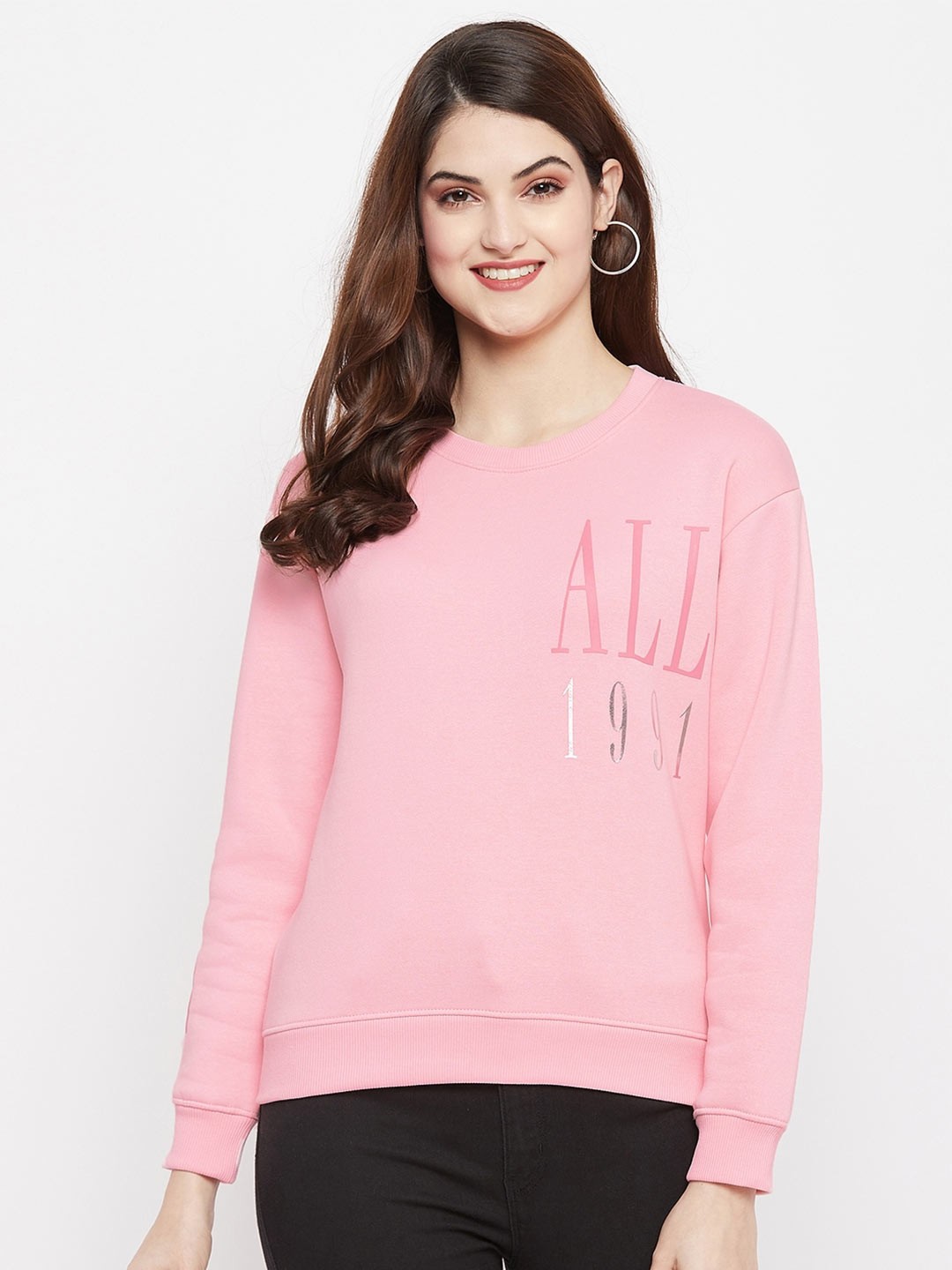 

Octave Women Pink Typography Printed Drop-Shoulder Sleeves Sweatshirt