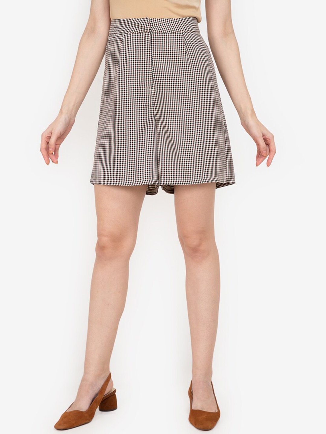 

ZALORA WORK Women Multicoloured Checked High-Rise Shorts, Multi