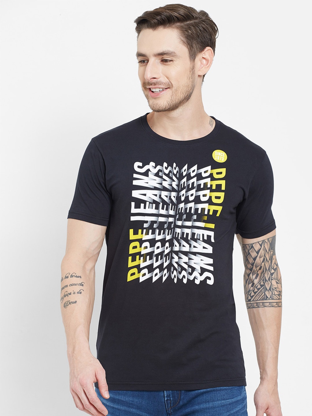 

Pepe Jeans Men Black Typography Printed Applique T-shirt
