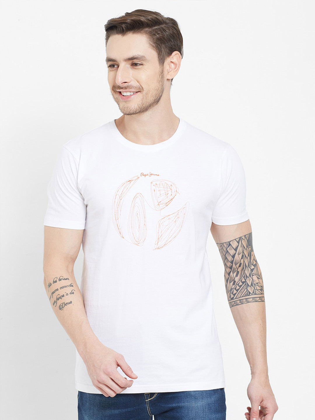 

Pepe Jeans Men White Typography Printed Pure Cotton T-shirt