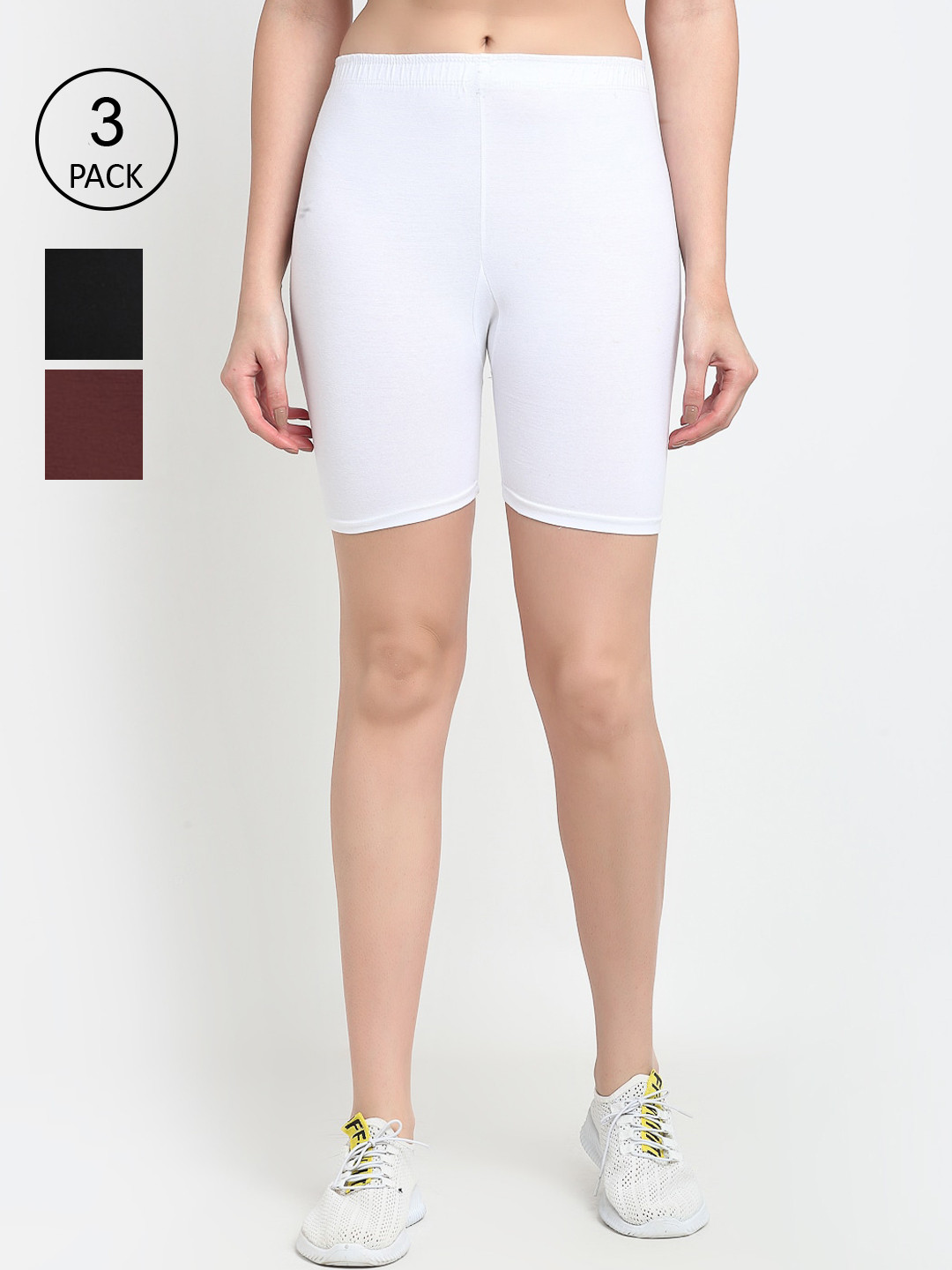 

GRACIT Women Pack Of 3 Biker Shorts, Black