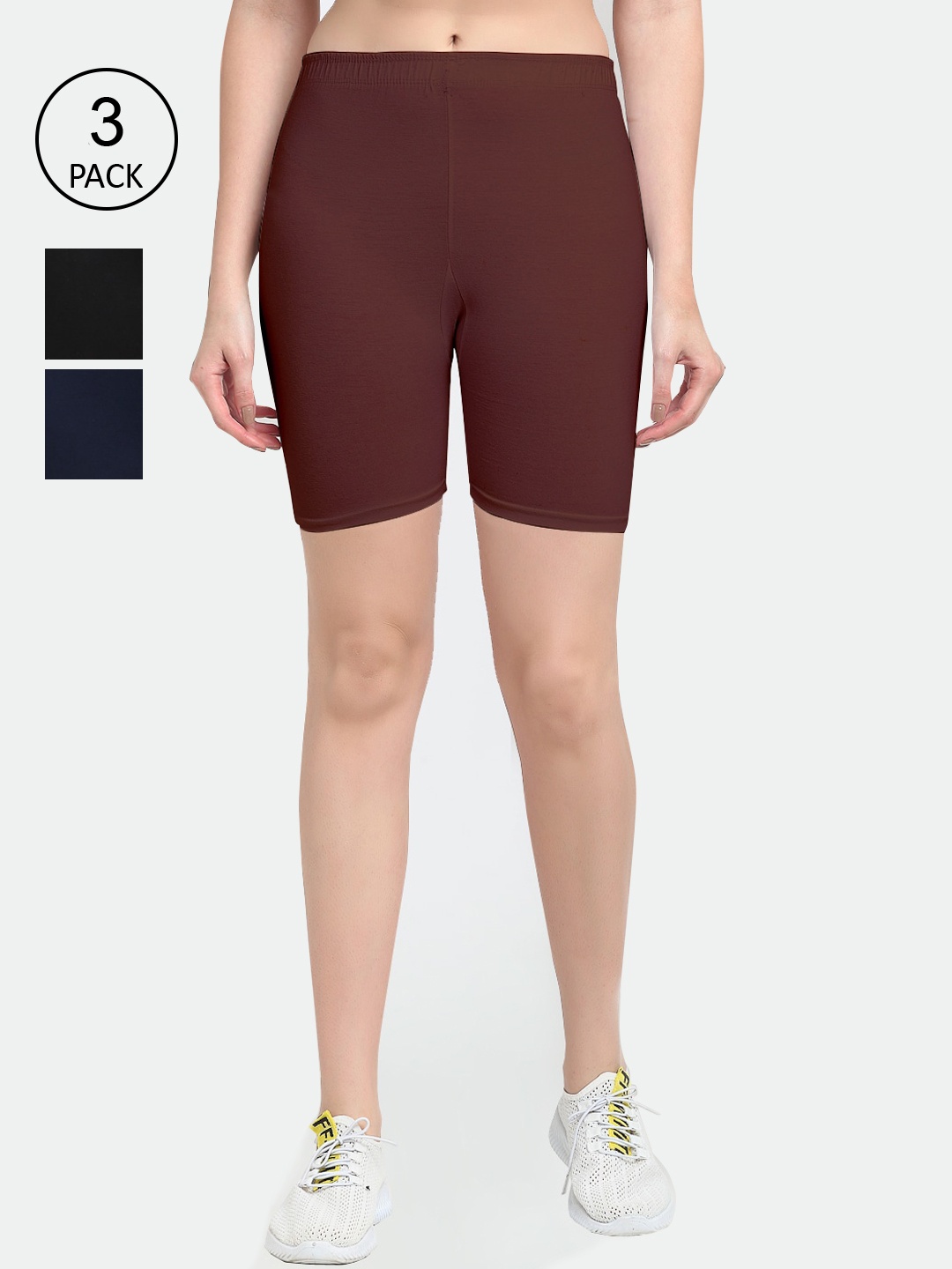 

GRACIT Women Black & Brown Set Of 3 Biker Shorts