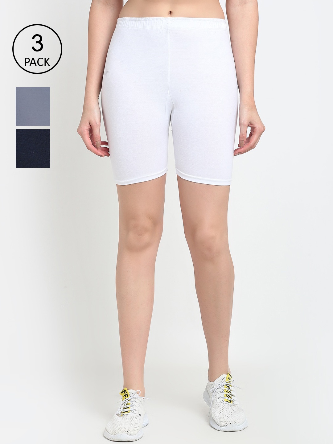

GRACIT Women Pack of 3 Biker Shorts, White