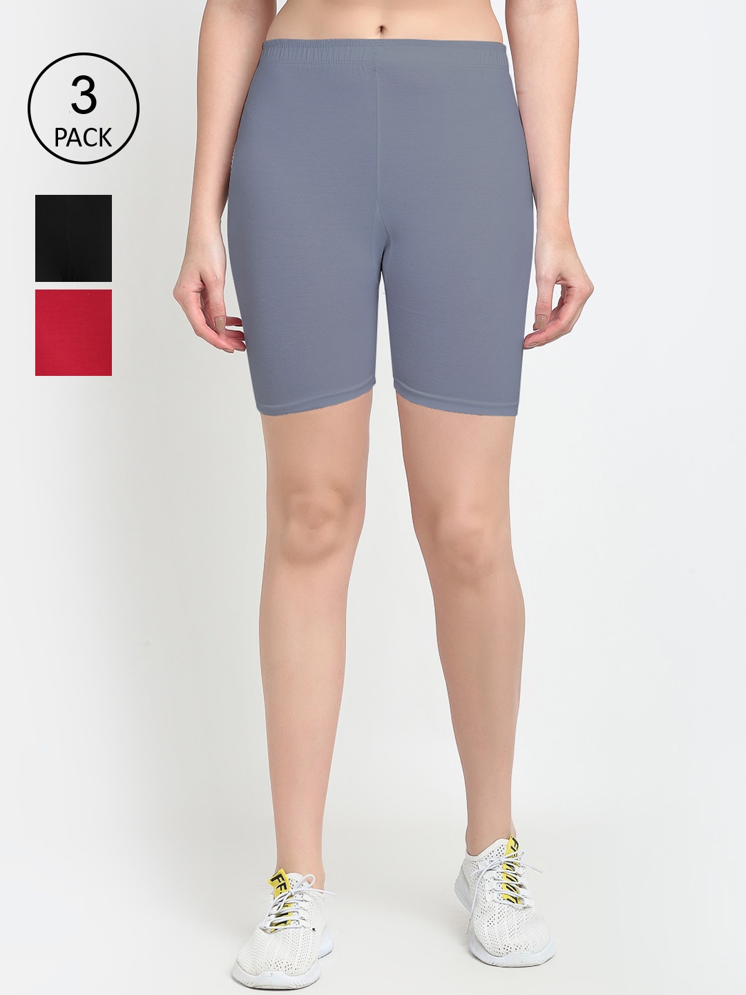 

GRACIT Set Of 3 Women Black Skinny Fit Biker Shorts