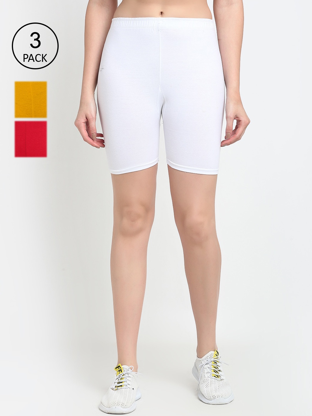 

GRACIT Women Pack Of 3 Biker Shorts, White