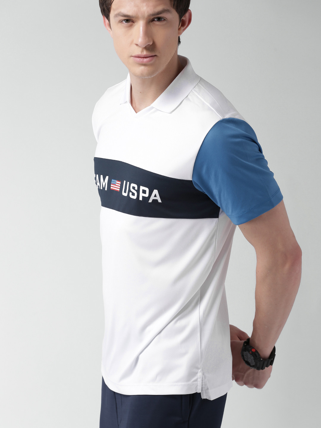 

U.S. Polo Assn. Men White Printed Polo Collar T-shirt