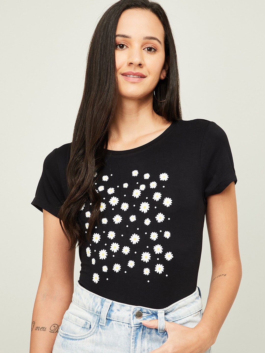 

Fame Forever by Lifestyle Black Floral Print Viscose Rayon Top