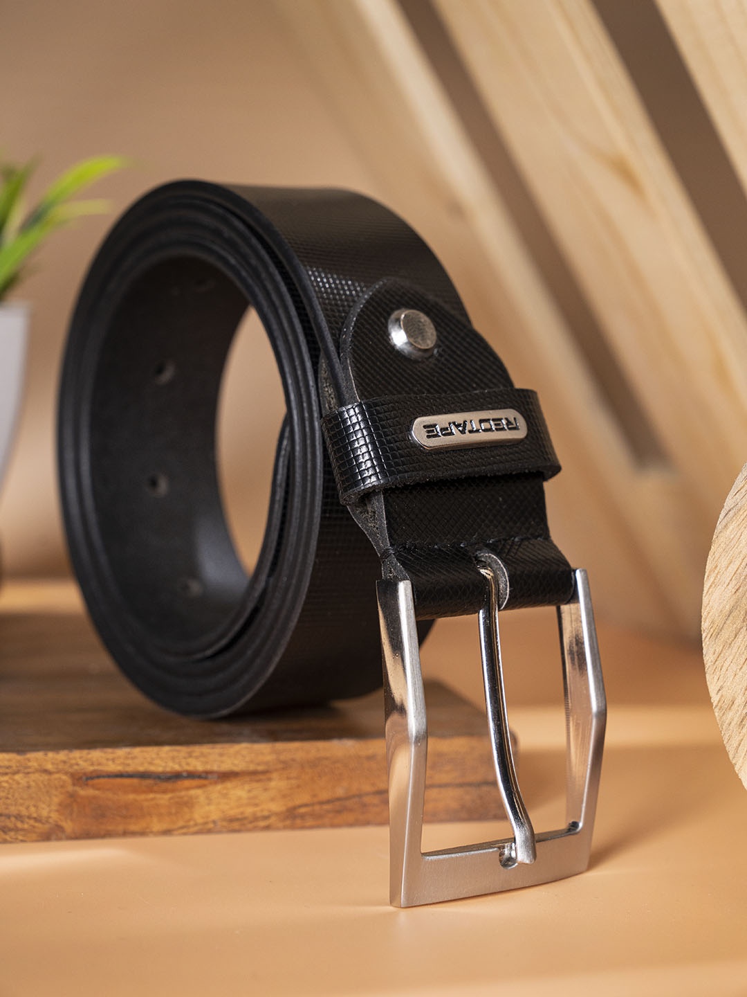 

Red Tape Men Black Textured Leather Belt