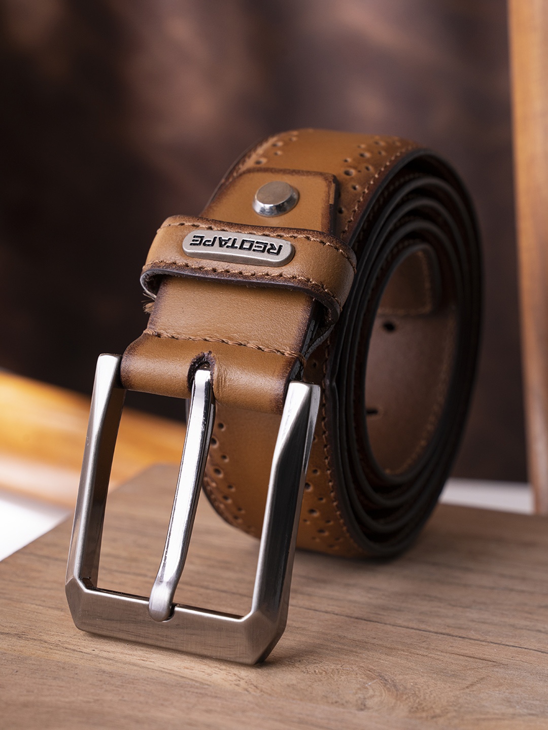 

Red Tape Men Tan Textured Leather Belt