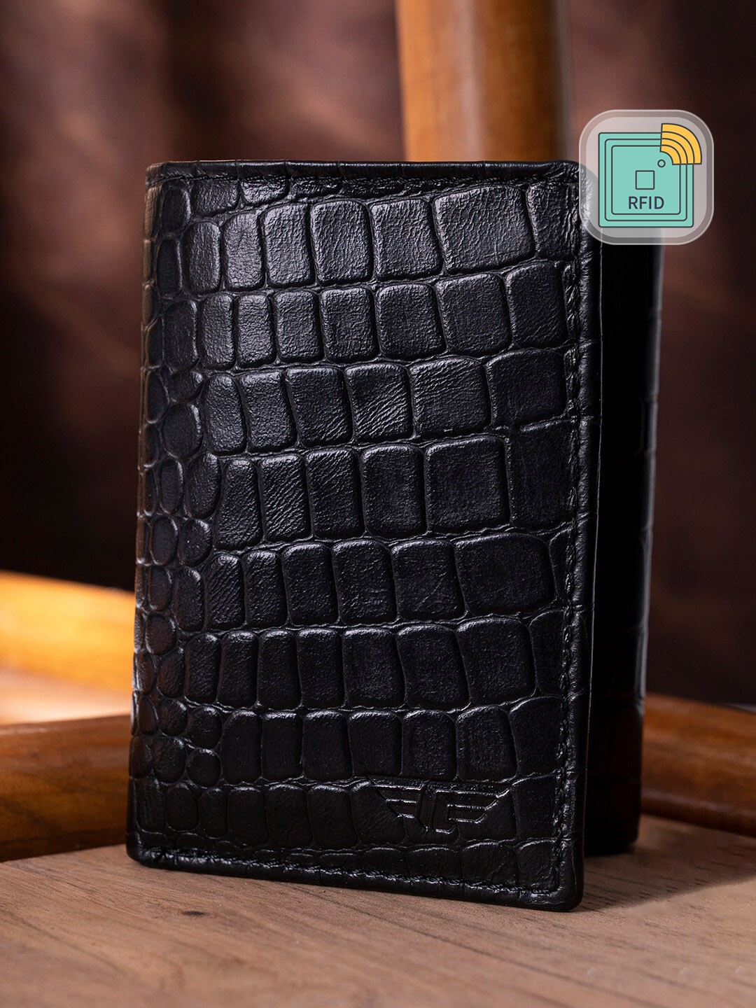 

Red Tape Men Black Textured Leather Three Fold Wallet