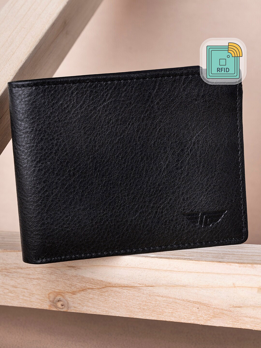 

Red Tape Men Black Textured Leather Two Fold Wallet